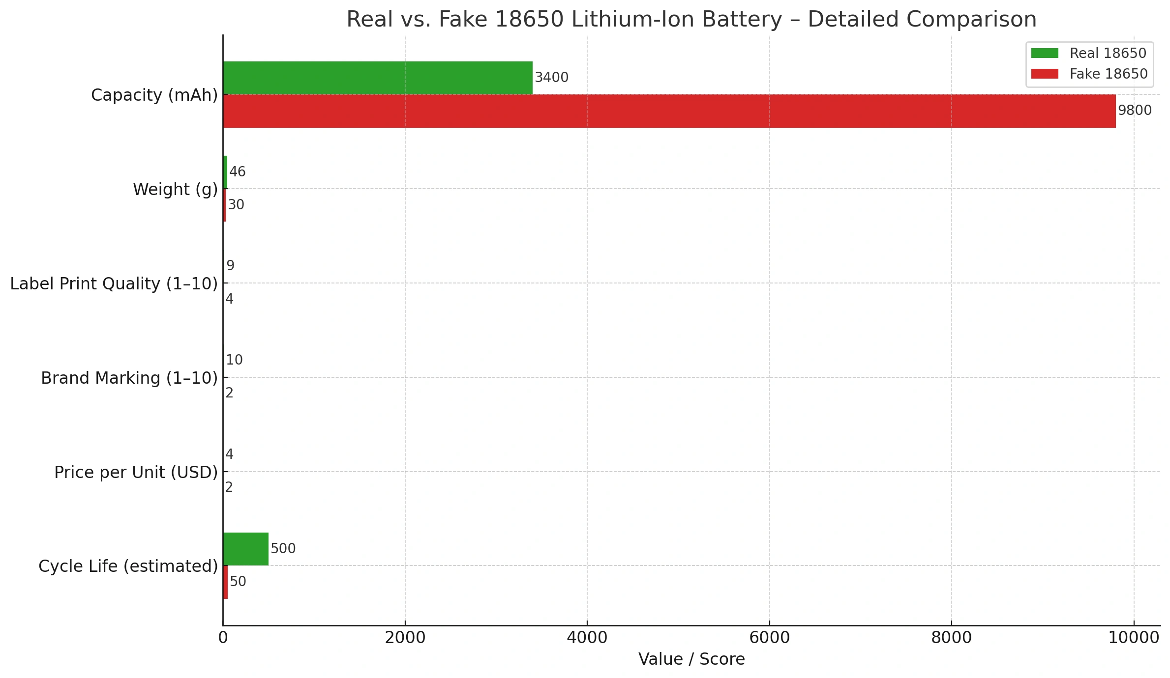 18650 comparison chart