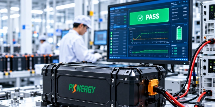 UAV lithium battery pack connected to electrical test equipment for capacity and voltage checks